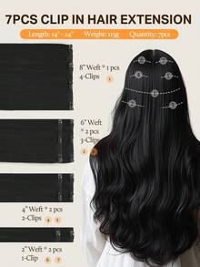 DOORES 7片装夹式接发片，100%真人发，自然黑色，14-16英寸，115克，Remy接发片，隐形直发，浓密丝滑，蓬松自然，柔软顺滑，适合头发稀疏的男女，冬季圣诞节角色扮演/校园/约会之夜。 - S1B - 查看 5