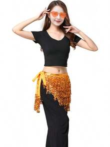 Sequin Belly Dance Scarf Tassel Wrap Sparkly Fringe Skirt With Pair Heart Party Rave Costume Women - 橘子 - 查看 6
