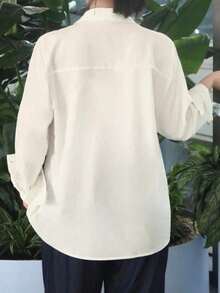 Weiße Bluse in Große Größen mit gestickten Details, vintage eleganter Stil Langarm Knopfleiste Bluse in Große Größen - Weiss - Übersicht 2