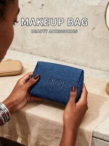 Dior Bolsa de cosméticos negra, estuche para lápices, bolsa de almacenamiento, bolso de mano, terciopelo con lentejuelas de lienzo - Azul - Ver 7