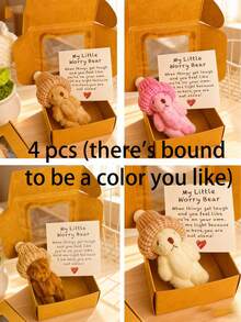 1 Set Mini Plush Teddy Bear Hug Gift Bag With Encouragement Card, Cute Brown And Pink Teddy Bears In Box, Perfect Thoughtful Birthday And Holiday Gift For Loved Ones, Romantic Gift For Partner - Beige - View 10
