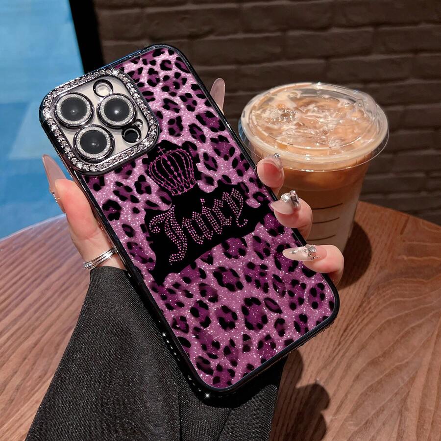 Juicy Leopard Print Phone Case Compatible With Samsung Phone Cases Compatible With  12, 13, 14, 15 Pro,  14 Plus,  15, 16 Pro Max,  17,  17 Pro,  17 Pro Max, And  17 Air Made Of TPU Material, Anti-Slip And Drop-Proof, Stylish And Fashionable, Luxurious And High-End, With A Built-In Lens Protector A Perfect Gift For Yourself, Family, Friends, And Lovers - 黑色 - 查看 1