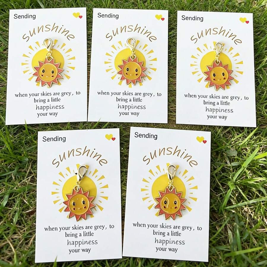 1/2/5pcs Set Energetic Sun Keychain, Mini Bag Charm Accessory, Comes With Motivational Sun Card, Suitable As Encouragement Gift For Family, Friends, Colleagues And Employees, Also A Gift Full Of Energy - Multicolor - View 1