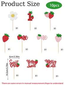 20pcs Berry Theme 1st Birthday Party Decorations, Sweet Strawberry Cake Decor, Shiny Delicate Berries, Suitable For Baby's 1st Birthday Cake Decor, Baby Shower, 1st Birthday, Toddler's 1st Anniversary, Anniversary Celebration - Multicolor - View 11