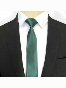 1条男士纯色橄榄绿条纹纹理轻薄领带，适合商务、婚礼、日常和学校着装。 - 墨綠色 - 查看 3