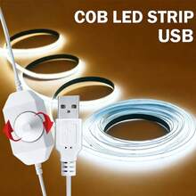 Acosh Neon 1m/2m/3m/5m/ COB LED Strip Lights With Dimmer, 8mm Width, USB Interface, High Brightness, Dotless Cuttable Tape For DIY Projects, Ideal For Bedroom, TV Backlight, Kitchen And Home Decoration - White - View 2