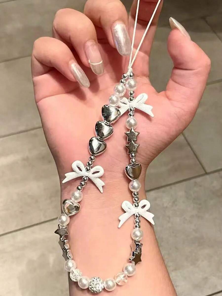 1 件 InS-Style 白色蝴蝶结手机链，镶钻心形手机壳，挂绳，钥匙扣，DIY 手链，相机吊坠，背包吊坠 - 彩色 - 查看 1