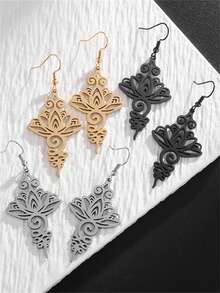 1 Pair Of Fashionable Hollow Lotus Inspired Hook Earrings Simple Geometric Pattern Lucky Pendant Earrings Banquet Men And Women Jewelry - Fashion - View 11