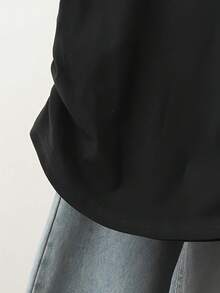 黑色印花柔软休闲短款短袖上衣（夏季款） - 黑色 - 查看 3