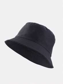 1 件女士纯色防晒渔夫帽，可折叠大帽檐钓鱼帽，适合日常使用 - 黑色 - 查看 9