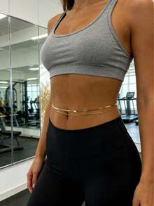 2件套女士腰链配饰，个性波西米亚海滩风不锈钢蛇骨链腰链，日常叠戴，简约双层蛇骨链腰链，性感海滩流苏身体链配饰，优雅时尚仿珍珠流苏心形腰链，个性配饰，简约双层金属蛇骨链腰链 - 彩色 - 查看 4