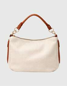 Women's Large Hobo Bag With Modern Finish And Ring Detail - 米色 - 查看 7