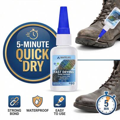 WHITELIFE Quick Drying Shoe Glue - 5 Minute Fast Drying Strong Waterproof Adhesive, For Repairing Shoe Sole Cracks, Detachment And Damage, Easy To Use, Suitable For Most Shoe Materials, Permanently Fixes Shoe Soles.