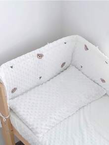 1pc 360cm Baby Crib One-Piece Guardrail, Toddler Anti-Fall Bed Padded Safety Bumper, Animal Embroidery Pattern Crib Guard, Baby Cushion Pad, Crib Protective Cover, Newborn All-Around Crib Protection, Universal Crib Safety Crash Pad, Infant Bed Rail And Bumper Fabric Cover