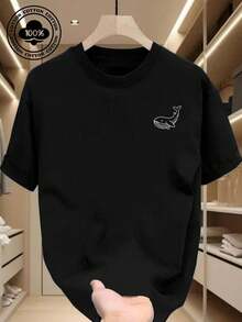 Men's Casual T-Shirt With Whale Print - Short Sleeve, Crew Neck, Soft And Comfortable, Ideal For Summer Outings And Relaxing At Home - 黑色 - 查看 1