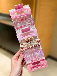 6/4/2 قطعة مشابك شعر مربعة مطبوعة بشكل قلب للنساء، إكسسوارات شعر حلوة وجميلة، مناسبة لعيد الحب، الارتداء اليومي العادي، الخروجات، الحفلات، المواعيد، الطول تقريبًا 3.35 بوصة/8.5 سم، إكسسوارات نسائية، هدية عيد الحب للنساء مشابك شعر أنيقة - متعدد الألوان - مشاهدة 7