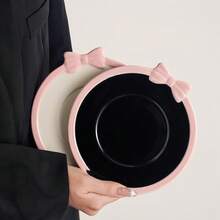 1 Set French Hand-Painted Bow Coffee Cup & Saucer Set, 3D Embossed Underglaze Ceramic, Suitable For Coffee, Afternoon Tea, Snacks, Daily Use, Home, Office, Gifts, Holidays - Multicolor - View 7