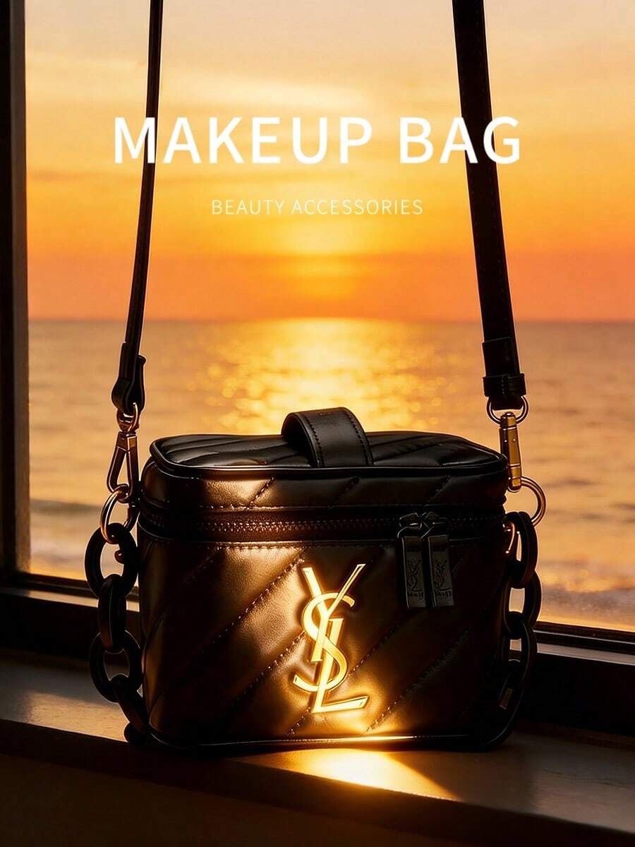 Yves Saint Laurent 黑色方形单肩包，女士圣诞礼物，黑色Logo，休闲日常使用，送给她的礼物