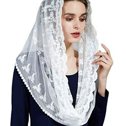 1 PCS White Lace Veil Headscarf, Sheer Floral Embroidered Hijab Scarf For Women, Formal Church Wedding Party Fashion Head Accessory