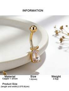 1 chiếc khuyên rốn hình nơ giọt nước thời trang đính đá Cubic Zirconia, trang sức xỏ khuyên cơ thể dành cho nữ, thích hợp đeo hàng ngày, đi biển, dự tiệc. - giọt nước - Xem 8