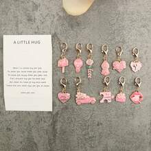 11pcs Valentine's Day Keychain Set With Pocket Hug Card, Pink Theme, Fashion Gift, Interesting Pendant, Valentine's Day Gift For Lover, Party Favor Keychain - Pink - View 5