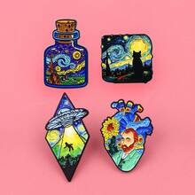 4pcs/Set Cute Enamel Pin Lapel Pins Badges On Backpack Women's Brooch Zinc Alloy Clothes Gift Jewelry Fashion Accessories - Black - View 1