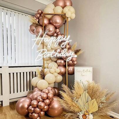 Rose Gold Balloon Arch Kit-126pcs Rose Gold Balloons Sand White Balloons Chrome Gold Balloons With Golden Leaf For Baby&Bridal Shower, Birthday Party, Wedding, Grad, Anniversary Party