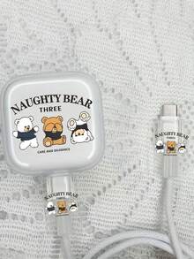 3 piezas Estuche protector transparente de 40W para cargador, Estuche protector de cargador de 17, Estuche protector de cargador de 40W, Protector de cable, Patrón de perro salchicha/gato y ovillo/3 ositos compatible con iPhone - Multicolor - Ver 3