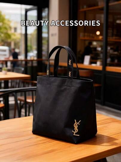 Bolso de hombro de lona negra, para mujer, de estilo minimalista y de alta gama, con diseño de gran capacidad, adecuado para el trabajo, las compras, la escuela y los viajes