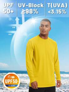 KEFITEVD Men's Long Sleeve Shirts UPF 50+ UV Sun Protection Athletic Shirts For Hiking Running Workout Rash Guard - 黃色 - 查看 2