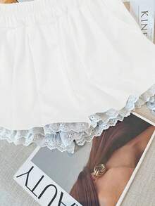 灰色蕾丝边休闲裤，百搭，松紧腰，宽松阔腿，娇小款，适合春夏穿着，白色 - 白色 - 查看 10