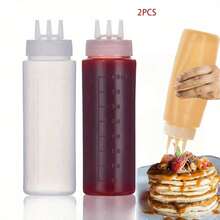 2pcs Multi-Purpose Kitchen Squeeze Bottles With 3-Hole Graduated Design - PE Material, Ideal For Sauces, Condiments & Baking - Includes White, Red And Amber Nozzles, Condiment Dispenser | Modern Kitchenware | Translucent Material, Soy Sauce Squeeze Bottle - trắng - Xem 10