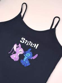 Disney Stitch Print Women's Camisole + Shorts 2 Pieces Set Women's Black Spaghetti Strap Pajama Set - Multicolor - View 4