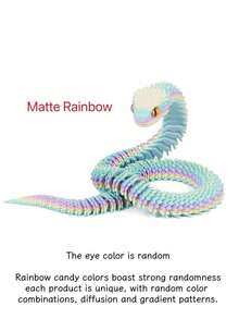 2026年生肖蛇吉祥物3D打印毒蛇摆件，带水晶夜光效果，关节灵活，设计精细，风水摆件，家居办公桌摆件，创意礼品 - 彩色 - 查看 5