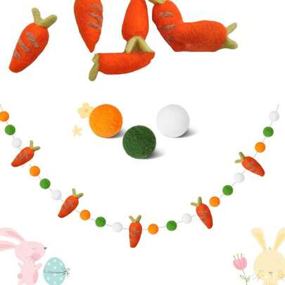 Felt 3D Carrot Pom Pom Wreath, Carrot Felt Wreath, Easter Party Wall Decor, Spring Wreath Decoration