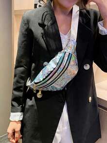 女士时尚户外反光腰包，彩色拉链设计，跑步反光腰包，女士斜挎胸包，反光户外沙滩包，配有可调节肩带，适合日常使用、户外活动、旅行、徒步、慢跑、骑行，便携设计，是返校季、母亲节、夏季、新年、斋月、开斋节、情人节、圣诞节或感恩节的完美礼物。 - 銀色 - 查看 2