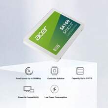 Acer The SA100 2.5-Inch SATA SSD Boasts 560MB/S Read Speeds, Instantly Boosting The Performance Of Older Laptops. It Operates Quietly With No Mechanical Parts, Offering Low Power Consumption For Extended Battery Life And Smoother System Startup And Application Loading. - SA100 Series - View 2