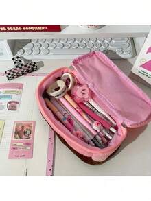 1PC Pink Creative Pencil Case, Multifunctional Pink Creative Organizer Bag, Makeup Bag, Pencil Pouch, Large Capacity Portable Stationery Storage Bag, Girls' Pencil Case, Perfect For School, Students, Travel, Desktop Organization, Stationery Storage Bag! Suitable For School, Travel, Desktop Organization, And More-Ideal For Students And Stylish Girls Alike. Perfect As A Back-To-School Gift For Kids, Valentine's Day Present For Besties, Or Birthday Gift For Classmates-Thoughtful And Practical. Lightweight And Portable With Compartmentalized Storage, This Little Gift Brightens Studies And Daily Life, Making Tidiness And Organization A Habit. - Hồng - Xem 2