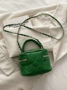 Tas Rantai Mini Ringan, Tas Tangan Berbahan Quilted, Tas Ember, Cocok untuk Gadis Muda, Mahasiswi, dan Pekerja Kantoran - Hijau - View 10