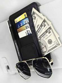 汽车遮阳板PU皮革眼镜夹，汽车名片夹，汽车卡夹钱包笔筒，汽车太阳镜收纳整理器 - A - 查看 1