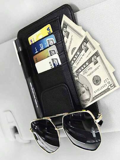 Solskydd i PU-läder för bilglasögon, visitkortshållare för bil, korthållare för bil, plånbok för penna, förvaringsorganisatör för solglasögon