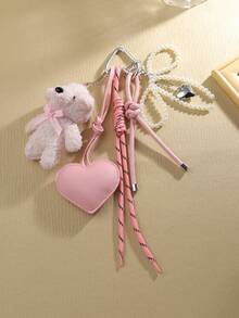 1个可爱女孩白色小熊银珠蝴蝶结包包挂饰，可爱心形钥匙扣吊坠，萌萌泰迪熊钥匙扣，创意礼物，包包装饰，卡哇伊挂件，女性化设计，串珠吊坠，时尚钥匙扣，心形吊坠，装饰钥匙扣，女士礼物之选 - 粉色 - 查看 5