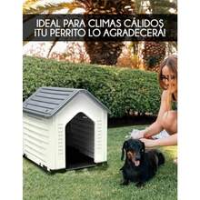 RED VELVET Casa Perro Casetas de Plástico Exteriores Resistente al Agua y Clima Fácil de Montar Jardín Patio y Exterior Gris Chica - Gris - Ver 2