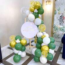 Sage Green & Gold Balloons Set, 20pcs 10/12in Olive Green Metallic Aluminum Foil Sequin Balloon Gold White Latex Balloons For Wedding, Jungle, Baby Shower, Birthday Party Decorations - Multicolor - View 5