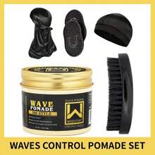 120克波浪造型蜡套装 - 强力定型360°波浪分层造型啫喱（含乳木果油）、波浪造型控制蜡（深波浪造型泥）、360°波浪训练霜（含波浪帽）、丝滑发带、波浪梳，抚平毛躁，天然护发 - 黑色 - 查看 12