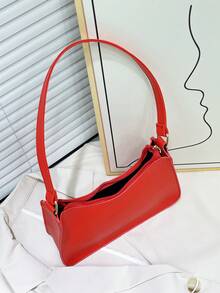 Fashionable Minimalist One Shoulder Underarm Baguette Bag, Versatile For Daily Use - Red - View 6