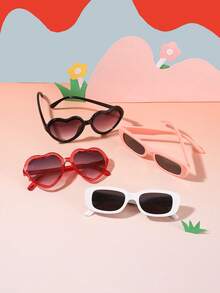1 set de 4 piezas de gafas con marco rectangular de policarbonato clásico con forma de corazón brillante para niños y niñas de 5 a 9 años, para uso al aire libre, con estuche - Multicolor - Ver 3