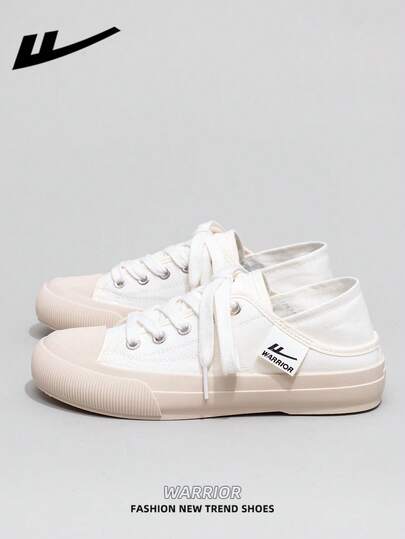  1双 WARRIOR 女士厚底系带软底休闲鞋，低帮户外平底鞋，圆头低跟防滑纯色优雅软底徒步鞋，适合学生、毕业照、平底鞋、低帮皮质运动滑板鞋