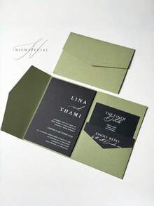 25 st. trippelvikta fickinbjudningskort för bröllop med kuvert, enkla inbjudningskort för förlovning, quinceañera, dop, gör-det-själv-inbjudningar, 5*7 tums inbjudningar, fickinbjudningar, anpassade inbjudningar, julkort - Mörkgrön - Visa 3