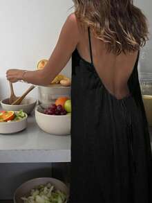 Women Breathable Sleeveless Dress Spring Summer Fashion Casual Solid Color Cozy Dress Outdoor Event Loose Fit Comfort Dress  Sleeveless    Knee Length - 黑色 - 查看 4